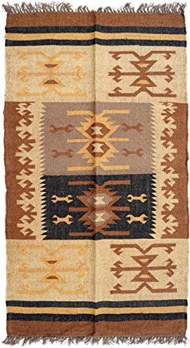 GURU SHOP Orientalischer Grob Gewebter Kelim Teppich 160x90 cm - Muster 9, Braun, Leinen, Teppiche, Bodenmatten