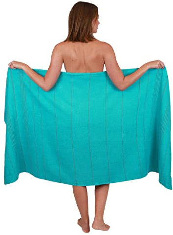 Betz XXL Badetuch - großes Strandtuch - Saunahandtuch aus 100% Baumwolle - Liegetuch - 90x180 cm - Lines - Farbe türkis