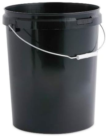 25 Litre Black Plastic Bucket with LID and Metal Handle, Hard Wearing Bucket