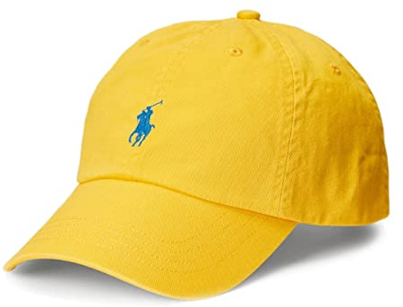 RALPH LAUREN POLO Hat Chino Sports Cap Adjustable Ball Cap with Blue Embroidered Polo Pony Yellow Fin, Tomato, One size