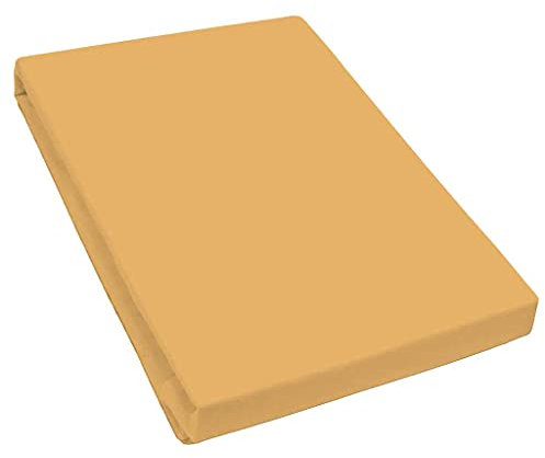 Bella Luna Jersey de Luxe Spannbettlaken in Safran-Gold | Bettbezug für Wasserbetten, Boxspringbetten & Übergrößen | Größe 180x200 bis 200x220 cm | pflegeleichtes Spannbetttuch aus 97% Baumwolle