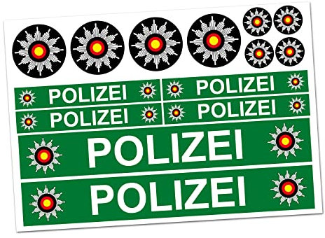 Finest Folia 6 x Polizei Aufkleber Sticker für Auto Boot Caravan Bus Bike Fahrrad Dreirad Rutschauto Spielauto Modellbau Helm RC Car Plakette (R023 Grün)