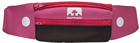 NATHAN Laufgürtel, Hüfttasche 5K mit reflektierenden Details, Reißverschlüssen und verstellbarem Beutelriemen, Läufergürtel, federfreie Tasche, ultraleichtes Neopren, passend für alle Handys (iPhone,