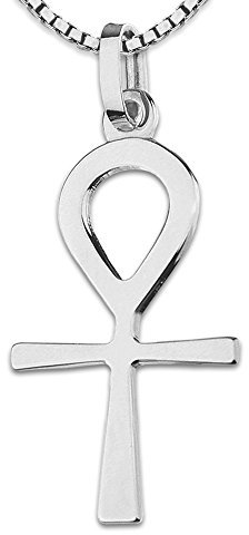 CLEVER SCHMUCK Kreuzkette Anhänger Ägyptisches Kreuz 25 mm Henkelkreuz Ankh Kette Venezia 50 cm Sterling Silber 925 im Schmucketui creme