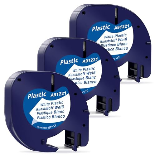 3 x Etikettenband Kompatibel mit Dymo LetraTag Etikettenband 12mm x 4m, Kompatibel mit Dymo Etikettenband Schwarz auf Weiß für XR LT-100H LT-100T