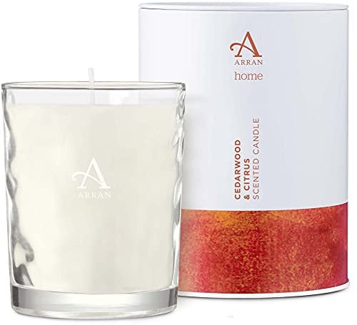 Arran Sense of Scotland Cedarwood & Citrus Scented Glass Candle (35cl) with a Heart of Bay, Cedar, Patchouli & Citrus Lemon, Approx 35hr Burn Time