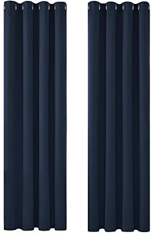 Deconovo Verdunkelungsgardinen mit Kälteschutz Fenster Jugendzimmer Blickdicht, 183x132cm(HöhexBreite), Dunkelblau, 2er Set