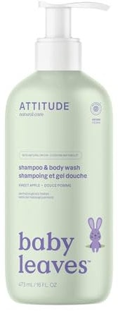 ATTITUDE 2in1 Hair Shampoo and Body Wash for Baby, Plant and Mineral-Based Gentle Formula, EWG Verified, Vegan Baby Products, Sweet Apple, 473 mL