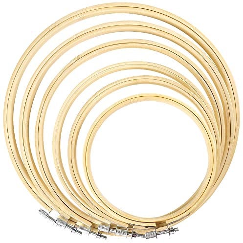 Caydo 6 Stück Stickrahmen Bambus Kreis Kreuzstich Hoop Ring, Runde Durchmesser 10cm bis 26cm Einstellbar für Stickerei Holz Handwerk Rahmen