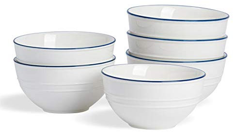 Nicola Spring Farmhouse Pasta & Salad Bowls 7 Inch (18cm) - Set of 6 White Porcelain Rustic Country Cottage Deep Serving Dishes for Salad, Pasta, Fruit & More