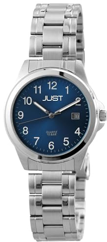 Just Herrenuhr Blau Silber Analog Datum Edelstahl Quarz Armbanduhr