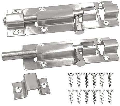 BuxiuGK 2 Piezas Perno de Puerta Corrediza 4 Pulgadas/100mm,Cerrojos de Puerta Bloqueo Deslizante de Acero Inoxidable con Tornillos para Baño Inodoro Ventana Muebles