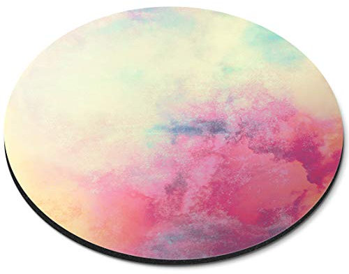 Yellow Watercolour Pink Paint Ink Art - Flexible Round 5mm Rubber Mouse Mat Pad Office Home Novelty Printed Desk Accessory 14861