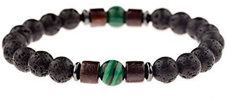 Stein Armband,Naturstein Armreif 7 Chakra Schwarze Lava Stein Holz Malachit Perlen Meditation Gebet Yoga Energie Charme Bracelets Für Angst Männer Mädchen Paar Weihnachten Geschenk Schmuck