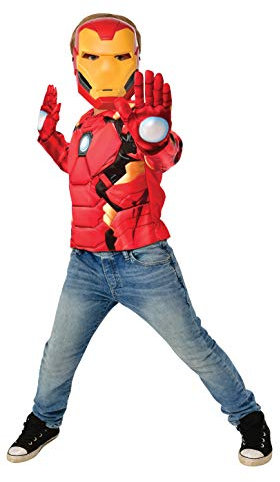 Rubies 40228 Official Marvel Muscular Chest Iron Man Costume with Accessories, Kids, Medium Avengers, Solid, Yellow, Red, One Size