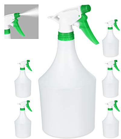 Relaxdays Set de 6 pulverizadores 1 Litro, Boquilla Ajustable, Bote de Spray con Escala, de Plástico, Blanco y Verde