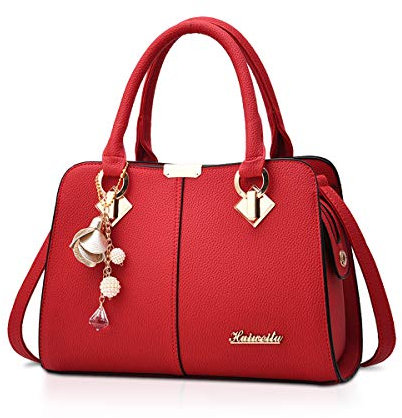 NICOLE & DORIS Damen Handtasche Mittelgross Elegant Handtaschen Mode Umhängetasche Henkeltaschen PU Leder Alltags Schultertasche mit Quasten Anhänger Rot