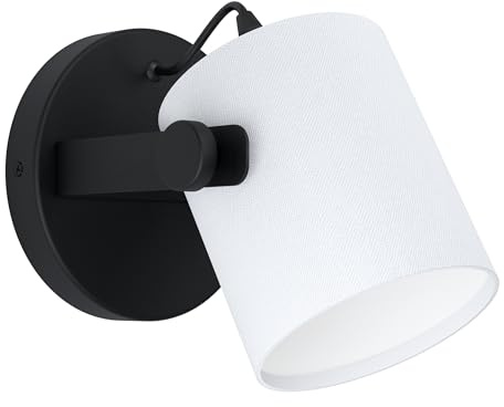 Eglo Wall Lamp Hornwood 1, Single-Bulb wall Light Vintage, Industrial | Retro, Indoor Wall Lamp Made of Steel, Wood and Textile, Living Room Lamp, Hallway Lamp in Black, White, E27 Socket