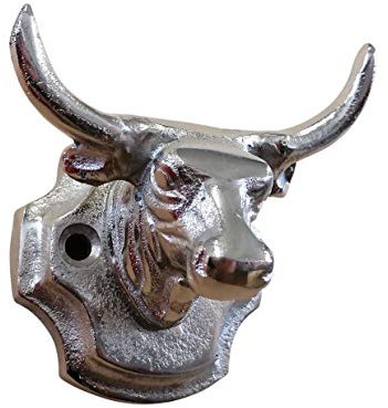 MichaelNoll Wandhaken Stierkopf aus Metall, Haken in Silber für die Wand, Garderobenhaken, Garderobe, Handtuchhalter mit 2 Haken, 11x10x7 cm - 3er, 5er oder 10er Set (3)