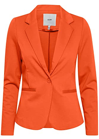 ICHI IHKATE BL Damen Blazer Kurzblazer Jacke Ein-Knopf-Blazer mit Stretch und Reverskragen, Größe:XS, Farbe:Mandarin Red (171562)