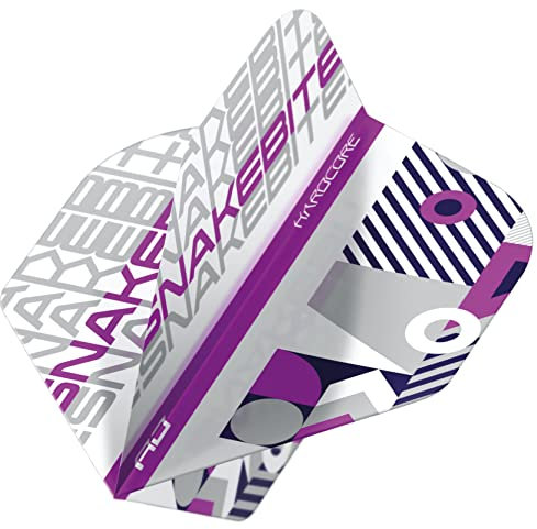 RED DRAGON Peter Wright Snakebite Hardcore Stack White and Purple Dart Flights - 3 Sets Per Pack (9 Flights in Total)