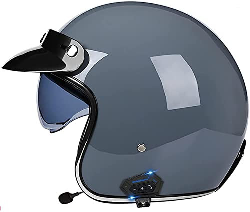 Bluetooth Moto 3/4 Casco Auricolare E Microfono Integrati Con Visiera Parasole Retrattile Certificazione ECE Casco Jet Jet Per Adulti Uomini Donne - Mezze Caschi Moto Stile Vintage G,M=57-58CM