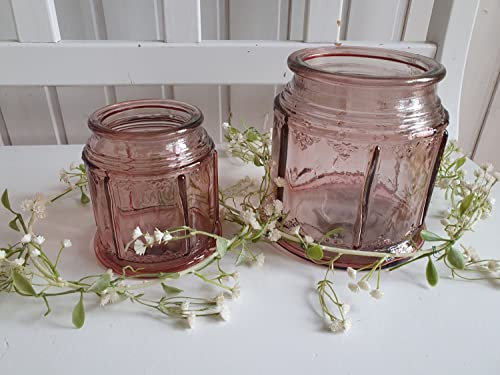 Arinosa Windlicht Glas Set Vintage Rosa H 15 und 11 cm