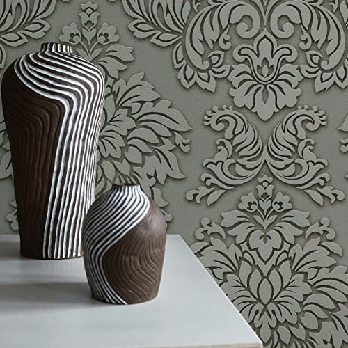 TADESSI Tapete Barock Gioele M1-No.255 Vliestapete Grau Silber Tapete mit Ornamenten für Wohnzimmer Schlafzimmer Küche