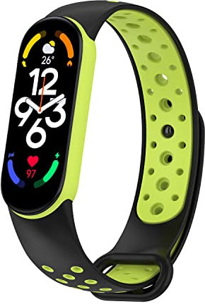 ToVioc Uhrarmband für Xiaomi Mi Band 7 Armband Xiaomi Mi Band 6 / Xiaomi Mi Band 5, Soft Silikon Atmungsaktiv Hautfreundlich Ersatzarmband - Schwarz Grün