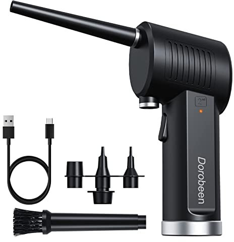 Dorobeen Plumero de aire comprimido, plumero de aire enlatado eléctrico recargable para computadoras, motor de CC sin escobillas, batería de 8000 mAh, inalámbrico portátil para limpieza de teclado