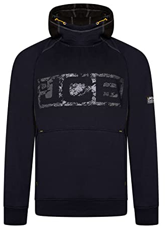 JCB - Horton Hoodie, XXX-large - Made with 80% Cotton & 20% Polyester - Hoodies for Men Branding Details - Mens Clothes - Cordura Fabric Elbow Patches - 320gsm - Black/Grey