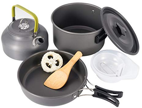 NEWCES Outdoor-Topf-Set for 3 bis 4 Personen, Camping, tragbares Wasserkocher-Set, Bergsteigen, Picknick, selbstfahrendes Picknick, Grill, Antihaft-Kochgeschirr, Töpfe und Pfannen
