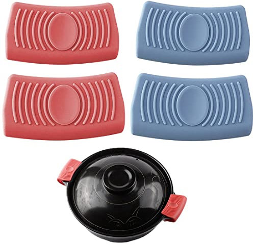 2 Paires Support Poignée en Silicone d'Assistance Poignée Pot Isolée Thermiquement Manchons Maniques Manches Poignée Chaude Casserole Cuisson Poignée Isolée Thermiquement Couvercles Poignée Silicone
