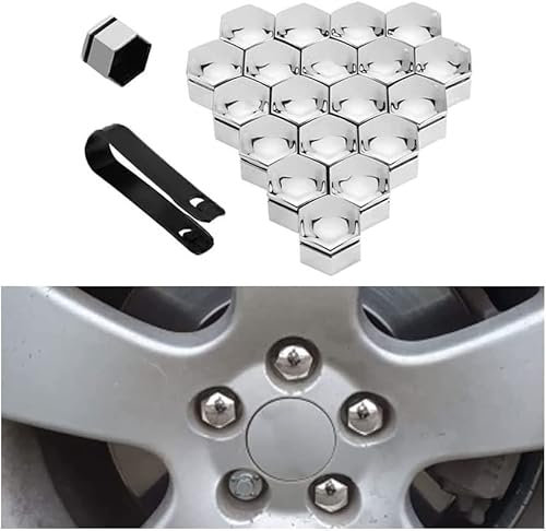 20 PCS Cache Ecrou Voitures pour Audi A3 Hacthback 8L 8P 8PA 8V, Capuchons D'éCrou écrou Roue Hexagonal Boulon Ecrou Couvre Antipoussière Protecteurs,C Silver-19mm