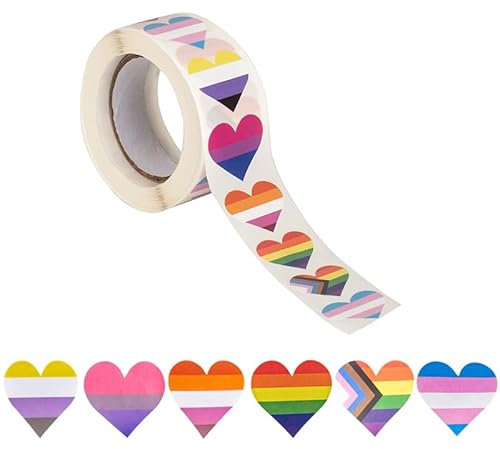 Mix Pride Herz-Aufkleber für LGBTQ Pride Parades and Events Regenbogenflagge herzförmige Aufkleber auf einer Rolle