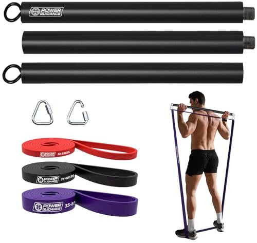 POWER GUIDANCE Widerstandsbänder, Fitnessbänder, Pull Up Resistance Band - Perfekt für Body Stretching, Powerlifting (#7. EIN Satz von 4(rot + schwarz + lila+Pilates Bar)