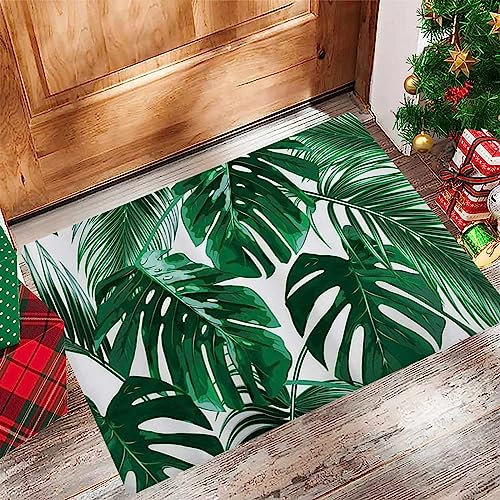 EKSED Badezimmerteppich 60x100 cm,Badematte rutschfest,Weicher Badvorleger,Tropische Blätter Dschungel Palmblatt,Mikrofaser Absorbent Badteppich für Badewanne,Dusche und Badezimmer