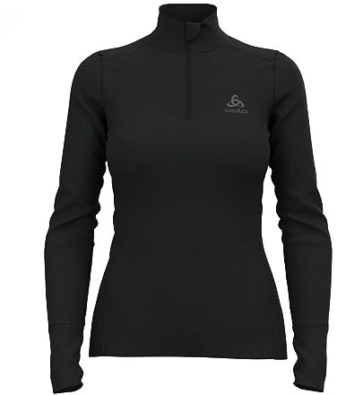 Odlo Damen Funktionsunterwäsche Langarm Shirt mit Reißverschluss Merino 200, Black, M