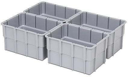 1a-TopStore Einsatzkasten Einteilungs-Set für Eurobehälter, Schubladen mit Innenmaß 362x262 mm (LxB), 102 mm hoch, verschiedene Größen/Farben (4er Set, Grau)