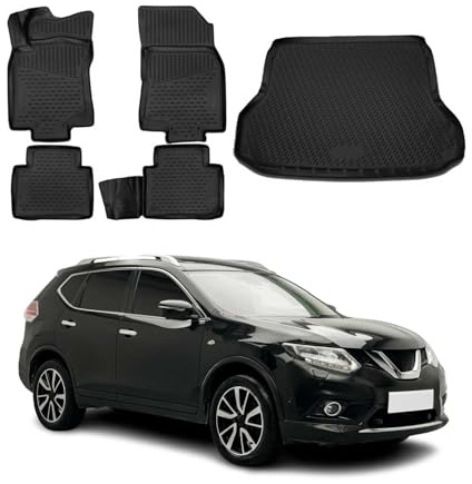 OMAC Fußmatten & Kofferraumwanne Set kompatibel mit Nissan X-Trail 2014-2021 TPE Schwarz
