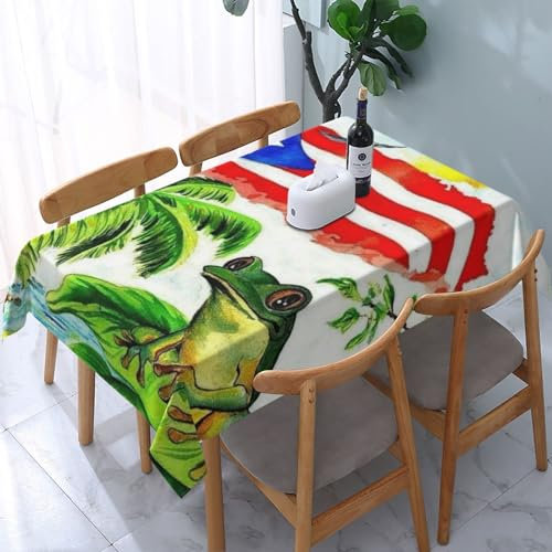 VMUDJAPRG Tischdecke mit Puerto Rico-Flagge, Frosch, Palmen, bedruckt, rechteckig, 183 x 137 cm, perfekte Tischdecke für jeden Anlass