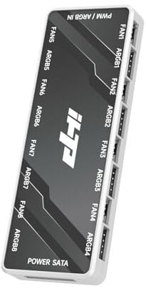 iHTP Fan Hub/Splitter Controller 12V 4Pin PWM & 5V 3Pin ARGB 2-in-1 Total 16 Ports, SATA Power, Hidden Magnetic Base(White)