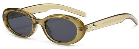 LJCZKA Vintage Kleine Ovale Sonnenbrille Damen Herren, Retro Sonnenbrille Klein Oval Trendy Brille mit Stern UV Schutz