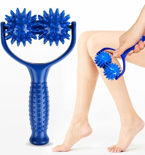 Rouleau de massage,2 balles de massage, baton de massage avec poignée et picots, rouleau d'auto-massage, boule de fascia pour dos, jambes, pieds, mains, douleurs musculaires