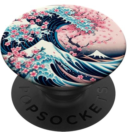 Great Wave Off Kanagawa Cherry Blossoms Hokusai Japanese PopSockets Adhesive PopGrip
