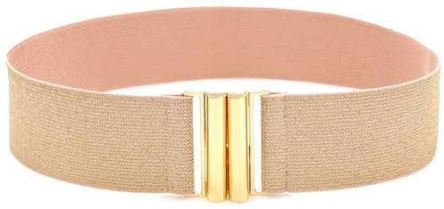 BAOKELAN Ceintures Larges Et Extensibles pour Femmes Ceinture élastique à Boucle Dorée pour Robes Rose or 70cm/28in