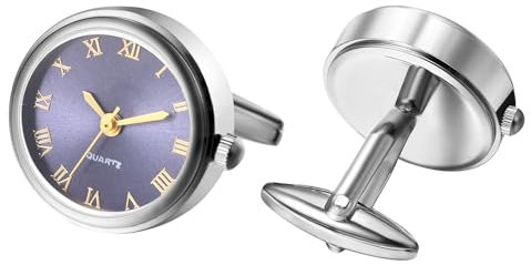 Silverora Uhren Herren Manschettenknöpfen Taschenuhr: Runde Analog Quarz Manschettenknopfuhr mit Römische Ziffernskala Hemdknöpfe Hemdmanschetten Geschenke für Männer Hochzeit Business lila Silber