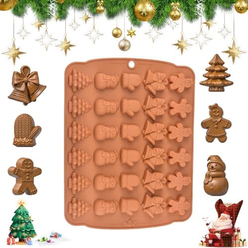 DTYGUIXE Molde de Chocolate de Navidad, Molde de Silicona para Hacer Chocolate en Formas de Muñeco Campana Árbol Guante Hombre de Jengibre Molde de Silicona para Dulces Galletas Bombones Jabones
