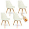 HOME DESIGN & CONFORT ®Sillas de Comedor Nórdicas con Respaldo Ergonómico con Material PU y Patas con 2,8cm de Anchura | Sillas de Cocina con Madera de Haya Maciza (4 Sillas Blancas)