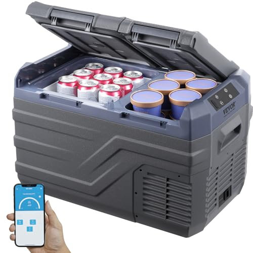 VEVOR Nevera de Compresión Portátil 25 L Mini Nevera para Coche de Doble Zona Temperatura Ajustable de -20 °C a 20 °C Nevera Portátil 12/24 V CC y 100-240 V CA para Camión, Barco, Casa, Camping